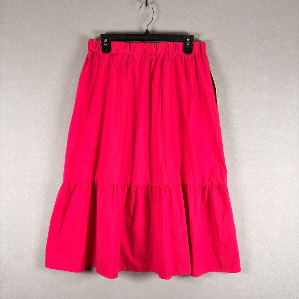 Indigo Rose Women's Large Hot Pink Tiered Midi Skirt Elastic Waist NWT